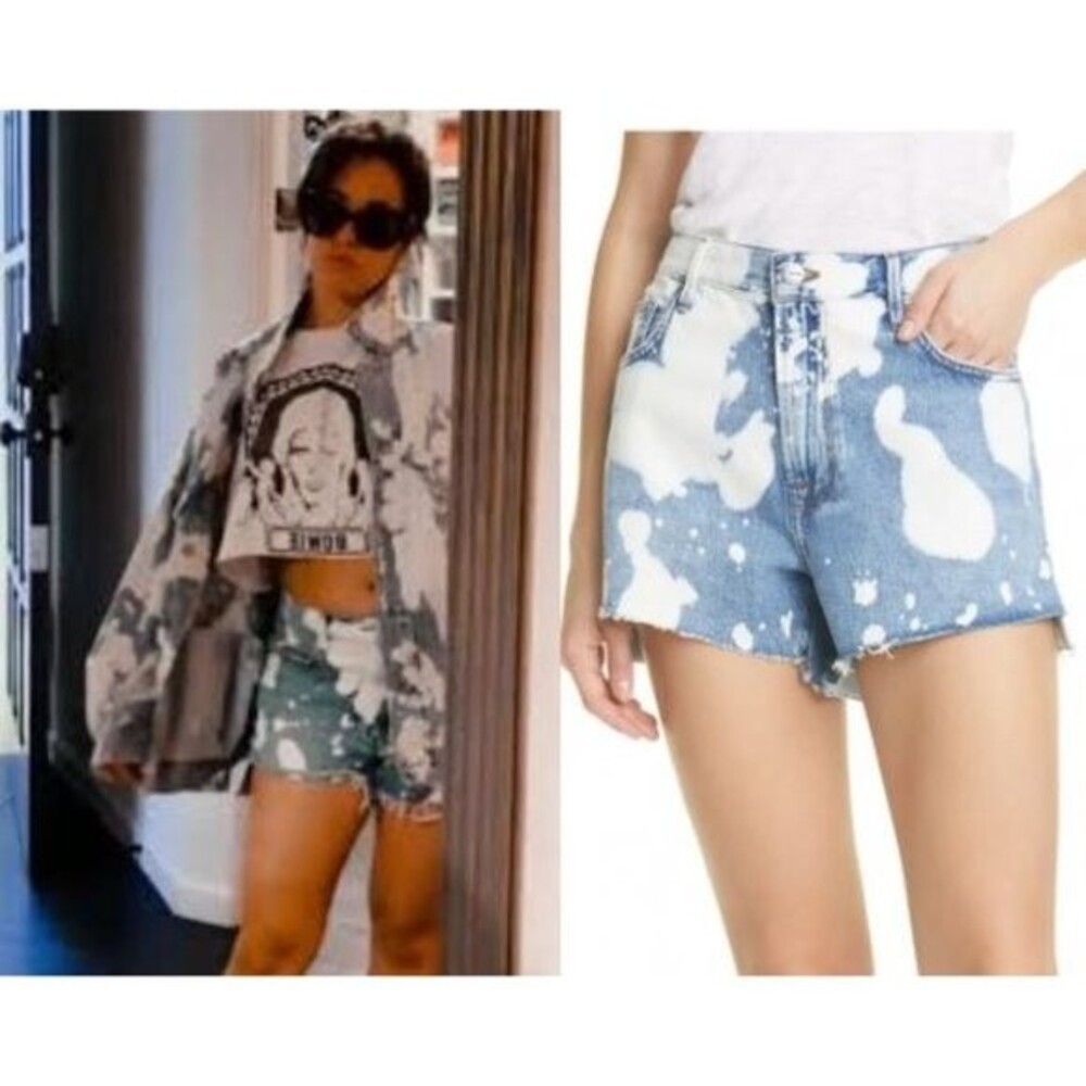 FRAME Le Ultra Baggy Denim Shorts Sz 28 Baltic Splash Distressed Raw Hem NWT